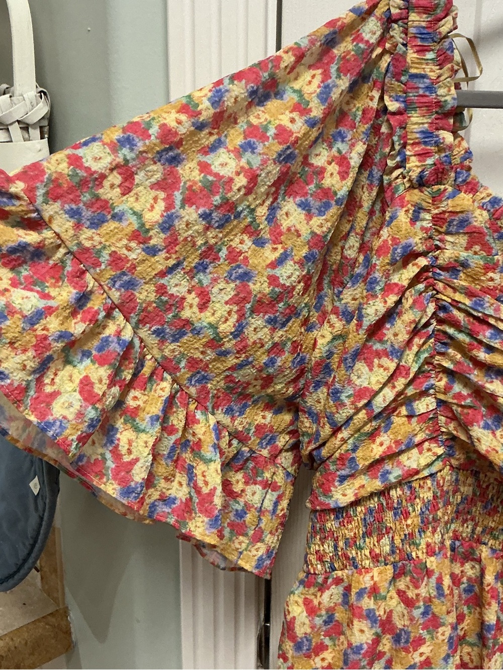 English Factory Plus SZ 3X Floral Smocked Ruffle Tiered Maxi Dress Ruffle Sleeve - Picture 4 of 10